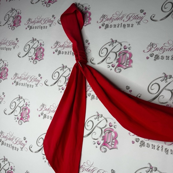 HUNCHIE Headband with ribbon tie flowy Elegant Red Scarf - Picture 6 of 7